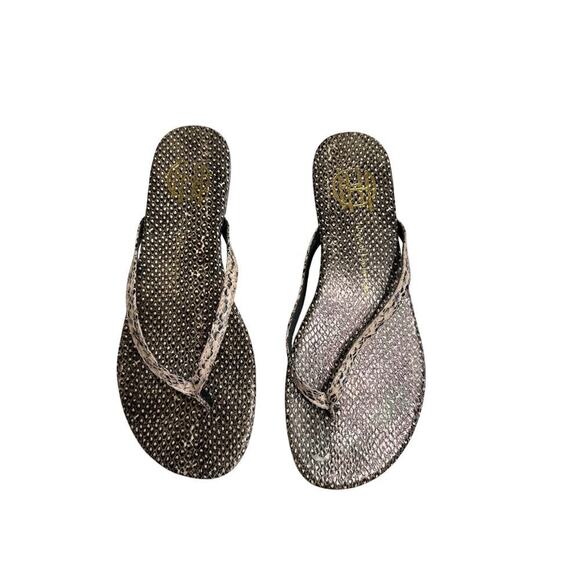House of Harlow 1960 Colton Snake Embossed Leather Flip Flops Size 7 Boho Chic - Picture 3 of 9